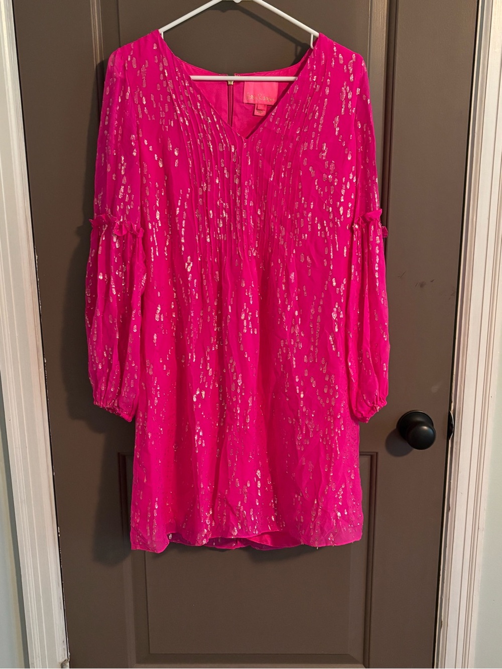 Lilly Pulitzer Hot Pink Metallic Accent Shift Dress